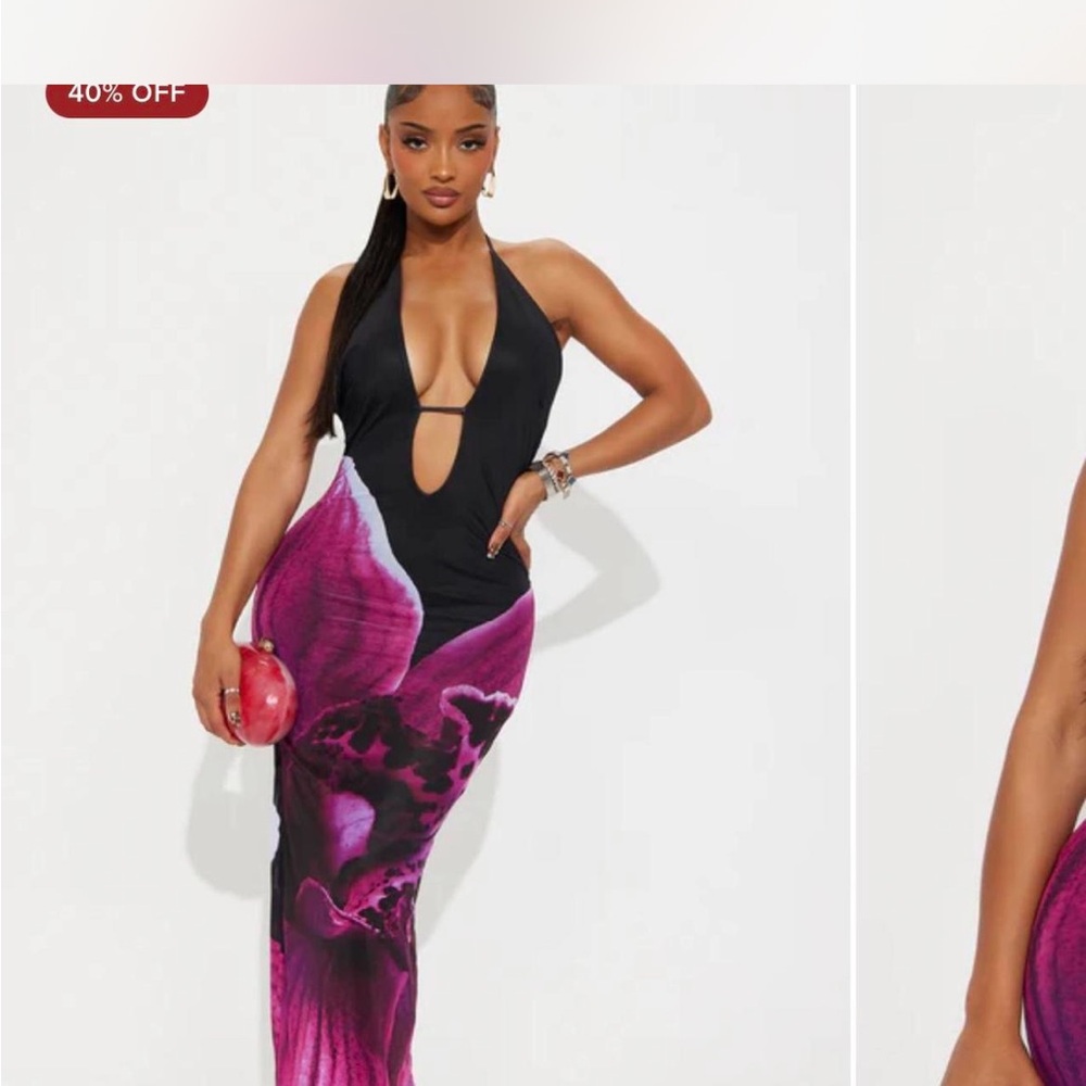 Fashion Nova Black and Purple Backless Dress